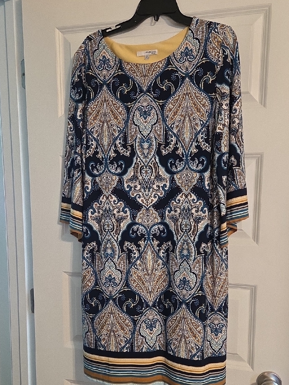Navy & Gold Paisley-Print Midi Dress